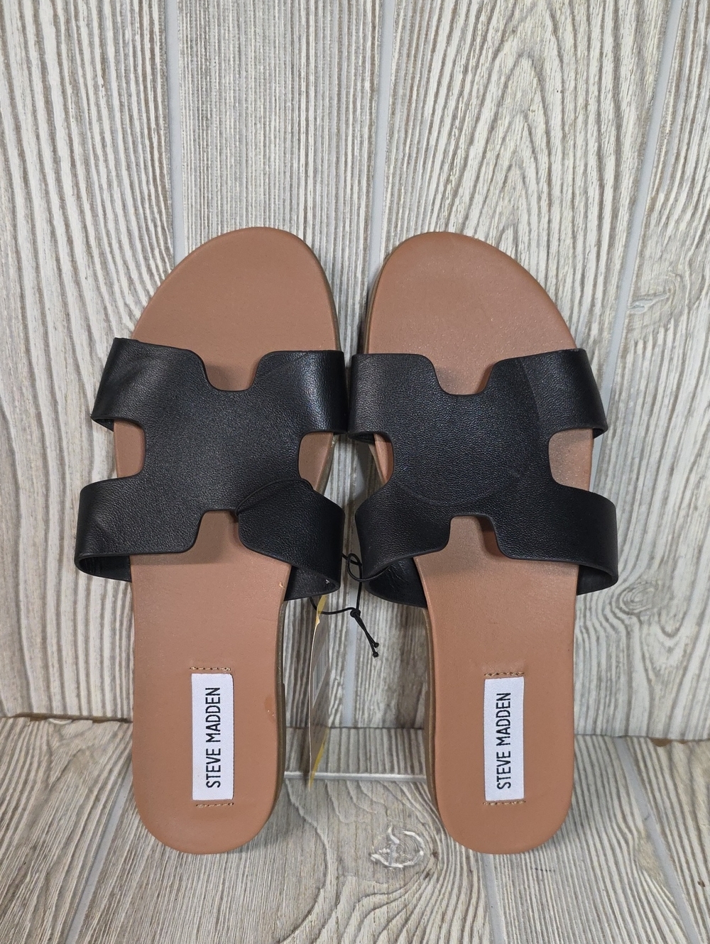 Steve Madden Roceen Black Leather Slide Sandals Womens Size 8 NWT - Picture 7 of 11